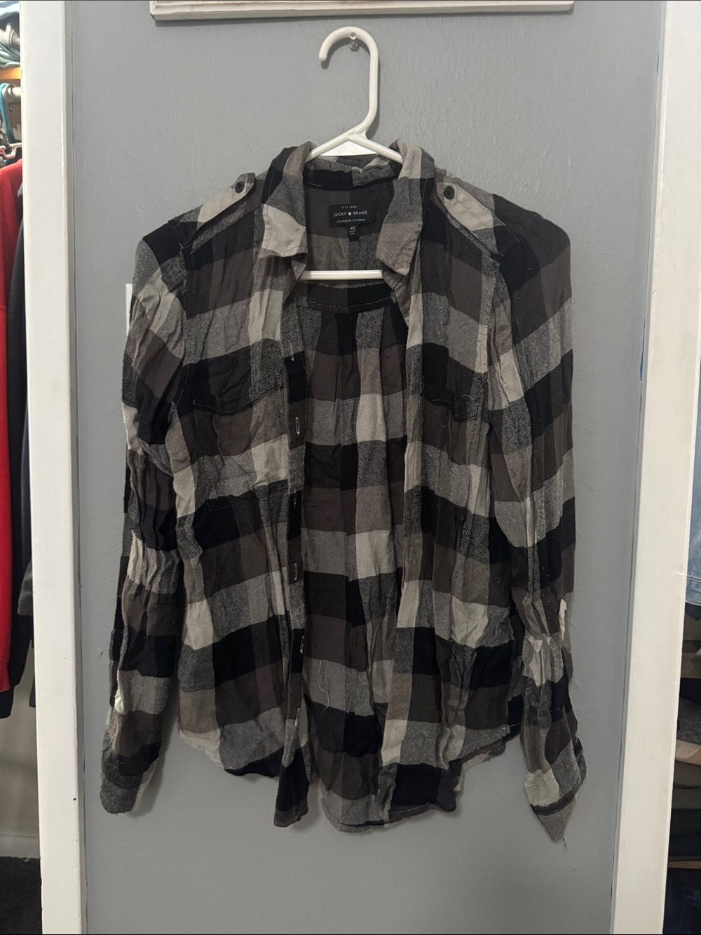 Lucky Brand Women's Black & Gray Plaid Button-Down Shirt